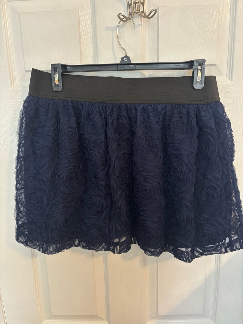 Charlotte Russe Navy Rosette Skater Skirt with Black Waistband